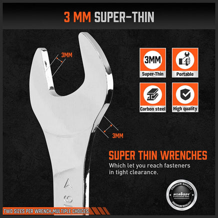 HORUSDY Super Thin 18Pc Wrench Set Open End Spanner 3mm CRV Metric & SAE w Pouch Auto Accessories Kings Warehouse
