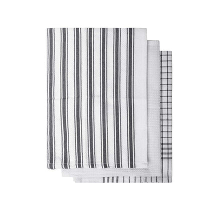 IDC Homewares Set of 3 Gardenia Cotton Tea Towels Charcoal Home & Garden Kings Warehouse