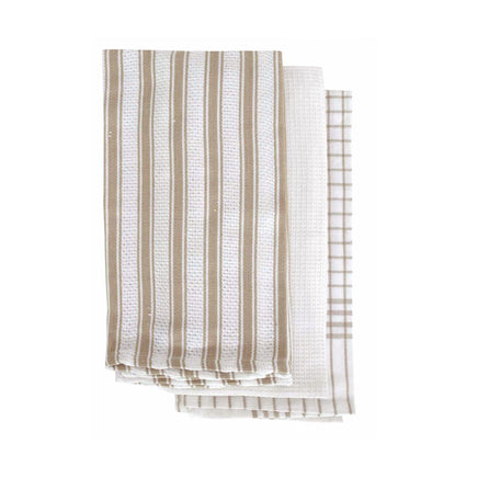 IDC Homewares Set of 3 Gardenia Cotton Tea Towels Taupe Home & Garden Kings Warehouse