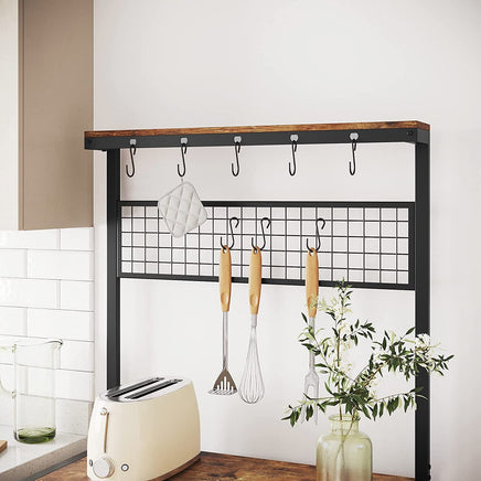 Industrial Kitchen Baker's Rack with Storage Shelves 10 Hooks and Metal Mesh Shelf 84 x 40 x 170 cm Rustic Brown Furniture Kings Warehouse