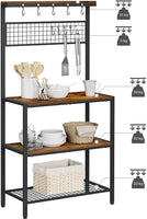 Industrial Kitchen Baker's Rack with Storage Shelves 10 Hooks and Metal Mesh Shelf 84 x 40 x 170 cm Rustic Brown Furniture Kings Warehouse