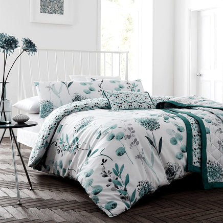 Ink Floral Teal Quilt Cover Set Queen Home & Garden Kings Warehouse