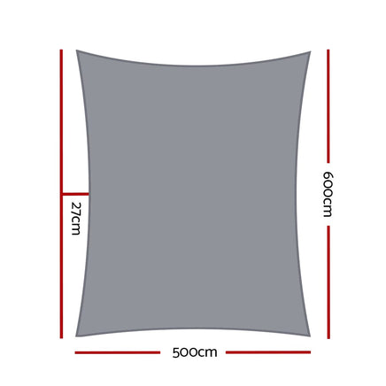 Instahut Shade Sail 5x6m Rectangle 280GSM 98% Grey Shade Cloth Home & Garden Kings Warehouse
