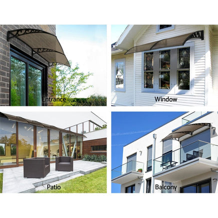 Instahut Window Door Awning 1mx2.4m Brown Hollow Sheet Plastic Frame Home & Garden Kings Warehouse
