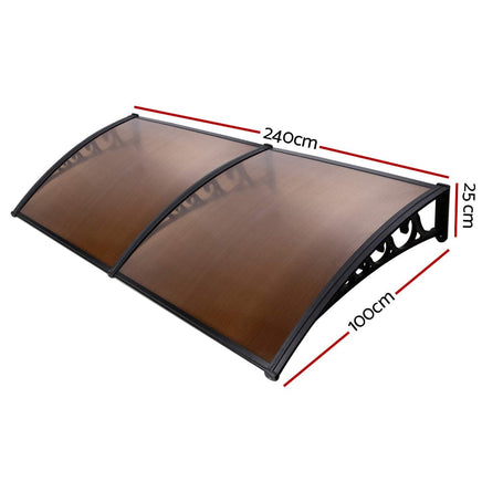 Instahut Window Door Awning 1mx2.4m Brown Hollow Sheet Plastic Frame Home & Garden Kings Warehouse