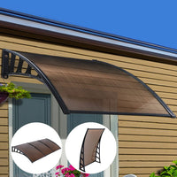 Instahut Window Door Awning Canopy 1.5mx3m Brown Sheet Black Plastic Frame Home & Garden Kings Warehouse