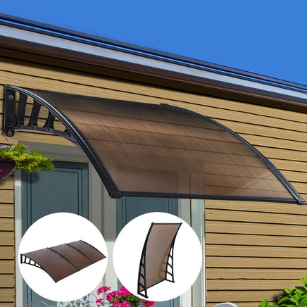 Instahut Window Door Awning Canopy 1.5mx3m Brown Sheet Black Plastic Frame Home & Garden Kings Warehouse
