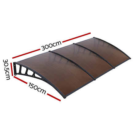 Instahut Window Door Awning Canopy 1.5mx3m Brown Sheet Black Plastic Frame Home & Garden Kings Warehouse