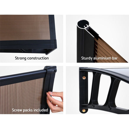 Instahut Window Door Awning Canopy 1.5mx3m Brown Sheet Black Plastic Frame Home & Garden Kings Warehouse