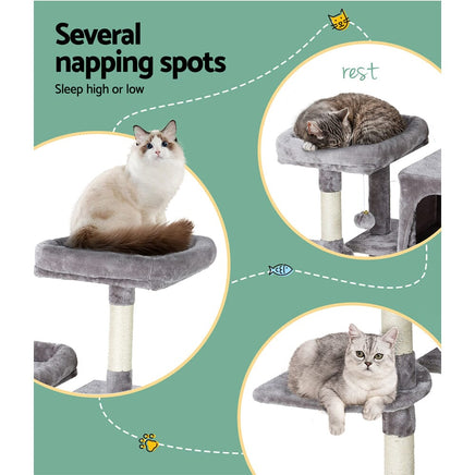 i.Pet Cat Tree 103cm Tower Scratching Post Scratcher Wood Condo House Trees Grey Pet Care Kings Warehouse