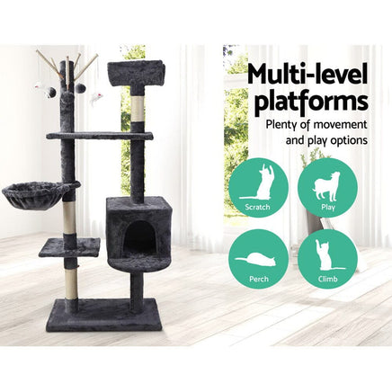 i.Pet Cat Tree 140cm Tower Scratching Post Scratcher Trees Toys Condo Bed Grey Pet Care Kings Warehouse