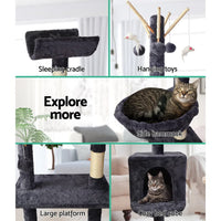 i.Pet Cat Tree 140cm Tower Scratching Post Scratcher Trees Toys Condo Bed Grey Pet Care Kings Warehouse