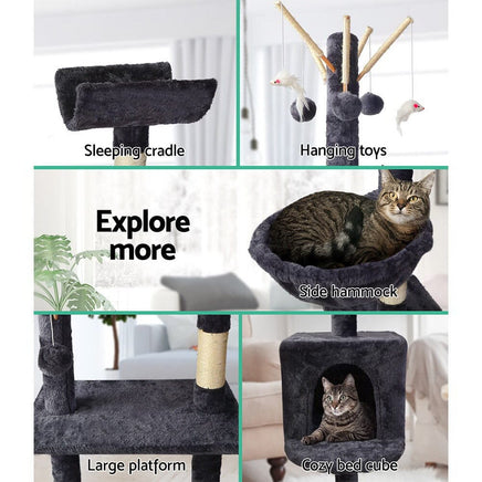 i.Pet Cat Tree 140cm Tower Scratching Post Scratcher Trees Toys Condo Bed Grey Pet Care Kings Warehouse