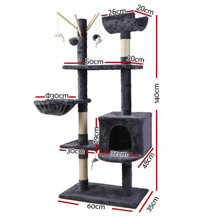 i.Pet Cat Tree 140cm Tower Scratching Post Scratcher Trees Toys Condo Bed Grey Pet Care Kings Warehouse