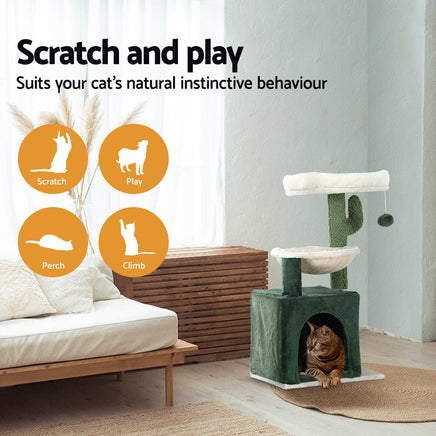 i.Pet Cat Tree 78cm Scratching Post Tower Scratcher Wood Condo House Bed Toys Green Pet Care Kings Warehouse