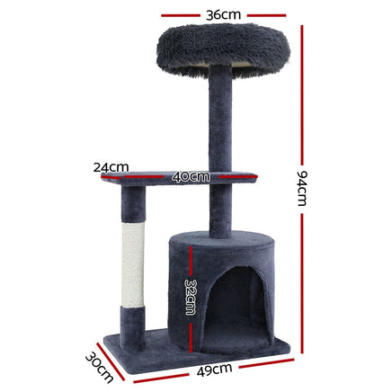 i.Pet Cat Tree 94cm Scratching Post Tower Scratcher Condo House Wood Trees Grey Pet Care Kings Warehouse
