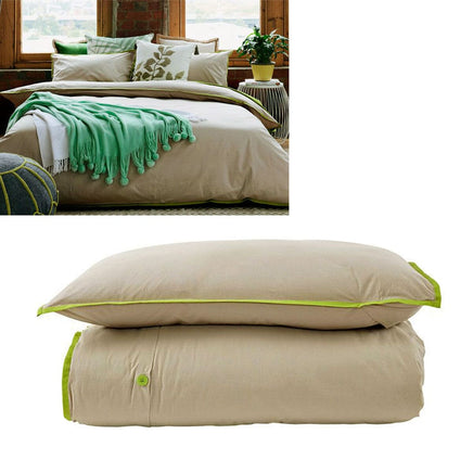 Jane Barrington Cotton Quilt Cover Set Taupe/Green Double Home & Garden Kings Warehouse