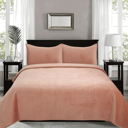 J.Elliot Home Merida Clay Pink Velvet Quilted Coverlet Set Queen/King Home & Garden Kings Warehouse