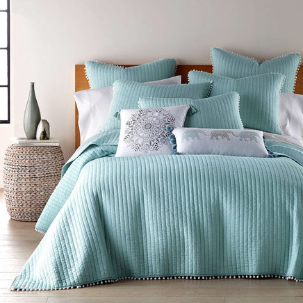 Jenny Mclean Clavo Pompom Blue 3 Piece 100% Cotton Coverlet Set King Home & Garden Kings Warehouse