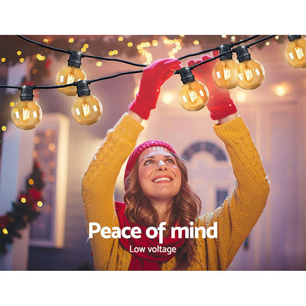 Jingle Jollys 50m LED Festoon String Lights 50 Bulbs Kits Wedding Party Christmas G80 Occasions Kings Warehouse