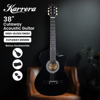 Karrera 38in Cutaway Acoustic Guitar with guitar bag - Black Audio & Video Kings Warehouse