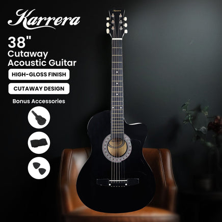 Karrera 38in Cutaway Acoustic Guitar with guitar bag - Black Audio & Video Kings Warehouse