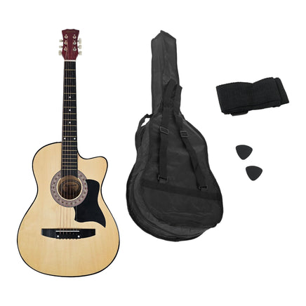 Karrera 38in Cutaway Acoustic Guitar with guitar bag - Natural Audio & Video Kings Warehouse