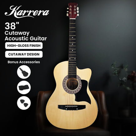 Karrera 38in Cutaway Acoustic Guitar with guitar bag - Natural Audio & Video Kings Warehouse