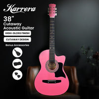 Karrera 38in Cutaway Acoustic Guitar with guitar bag - Pink Audio & Video Kings Warehouse