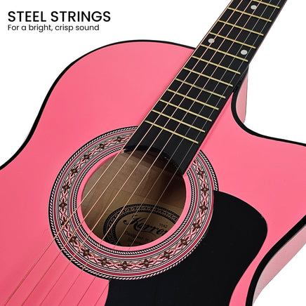 Karrera 38in Cutaway Acoustic Guitar with guitar bag - Pink Audio & Video Kings Warehouse