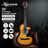 Karrera 38in Pro Cutaway Acoustic Guitar with Bag Strings - Sun Burst Audio & Video Kings Warehouse