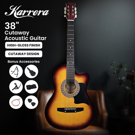 Karrera 38in Pro Cutaway Acoustic Guitar with Bag Strings - Sun Burst Audio & Video Kings Warehouse