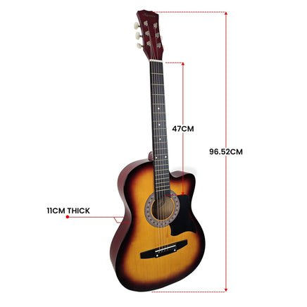 Karrera 38in Pro Cutaway Acoustic Guitar with Bag Strings - Sun Burst Audio & Video Kings Warehouse
