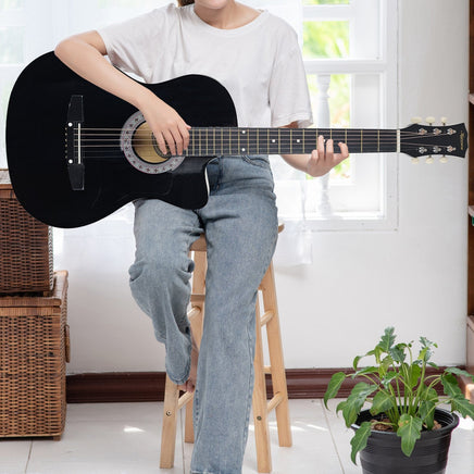 Karrera 38in Pro Cutaway Acoustic Guitar with Carry Bag - Black Audio & Video Kings Warehouse