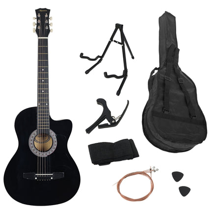 Karrera 38in Pro Cutaway Acoustic Guitar with Carry Bag - Black Audio & Video Kings Warehouse