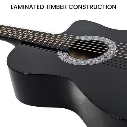 Karrera 38in Pro Cutaway Acoustic Guitar with Carry Bag - Black Audio & Video Kings Warehouse
