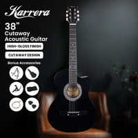 Karrera 38in Pro Cutaway Acoustic Guitar with Carry Bag - Black Audio & Video Kings Warehouse