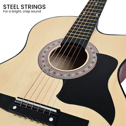 Karrera 38in Pro Cutaway Acoustic Guitar with guitar bag - Natural Audio & Video Kings Warehouse