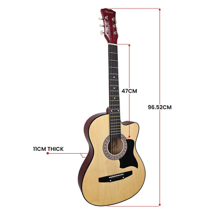 Karrera 38in Pro Cutaway Acoustic Guitar with guitar bag - Natural Audio & Video Kings Warehouse