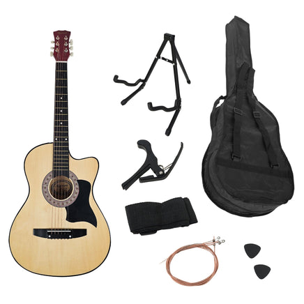 Karrera 38in Pro Cutaway Acoustic Guitar with guitar bag - Natural Audio & Video Kings Warehouse