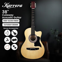Karrera 38in Pro Cutaway Acoustic Guitar with guitar bag - Natural Audio & Video Kings Warehouse