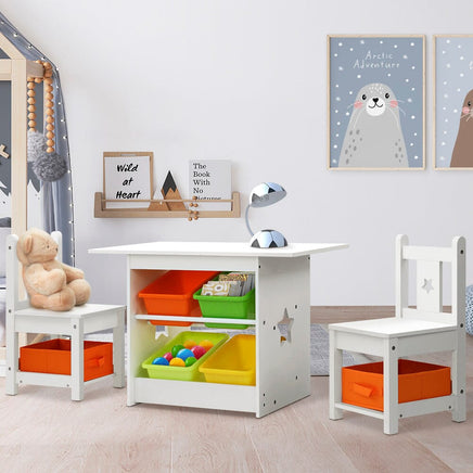 Keezi 3 PCS Kids Table and Chairs Set Children Furniture Play Toys Storage Box Big Baby Bazaar Kings Warehouse