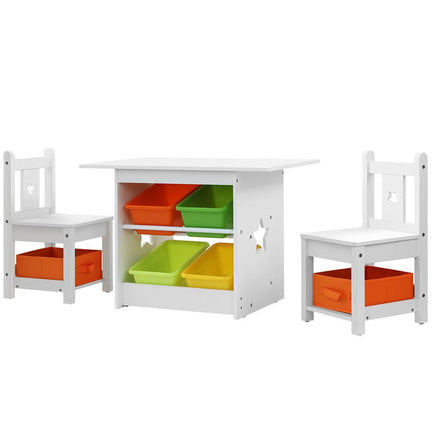 Keezi 3 PCS Kids Table and Chairs Set Children Furniture Play Toys Storage Box Big Baby Bazaar Kings Warehouse