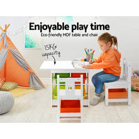 Keezi 3 PCS Kids Table and Chairs Set Children Furniture Play Toys Storage Box Big Baby Bazaar Kings Warehouse