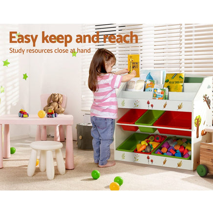 Keezi 3 Tiers Kids Bookshelf Storage Children Bookcase Toy Box Organiser Rack 6 Bins Baby & Kids Kings Warehouse