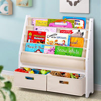 Keezi 4 Tiers Kids Bookshelf Magazine Rack Children Bookcase Organiser Drawer Baby & Kids Kings Warehouse