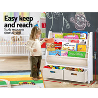 Keezi 4 Tiers Kids Bookshelf Magazine Rack Children Bookcase Organiser Drawer Baby & Kids Kings Warehouse