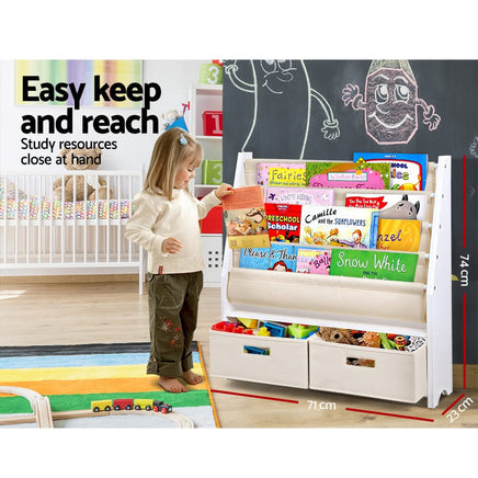 Keezi 4 Tiers Kids Bookshelf Magazine Rack Children Bookcase Organiser Drawer Baby & Kids Kings Warehouse