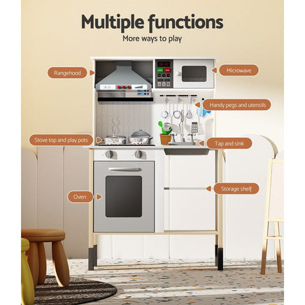 Keezi Kids Kitchen Play Set Wooden Pretend Toys Cooking Children Cookware Sink Baby & Kids Kings Warehouse