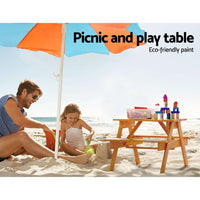 Keezi Kids Outdoor Table and Chairs Picnic Bench Seat Umbrella Children Wooden Toy Overstock Sale Kings Warehouse 